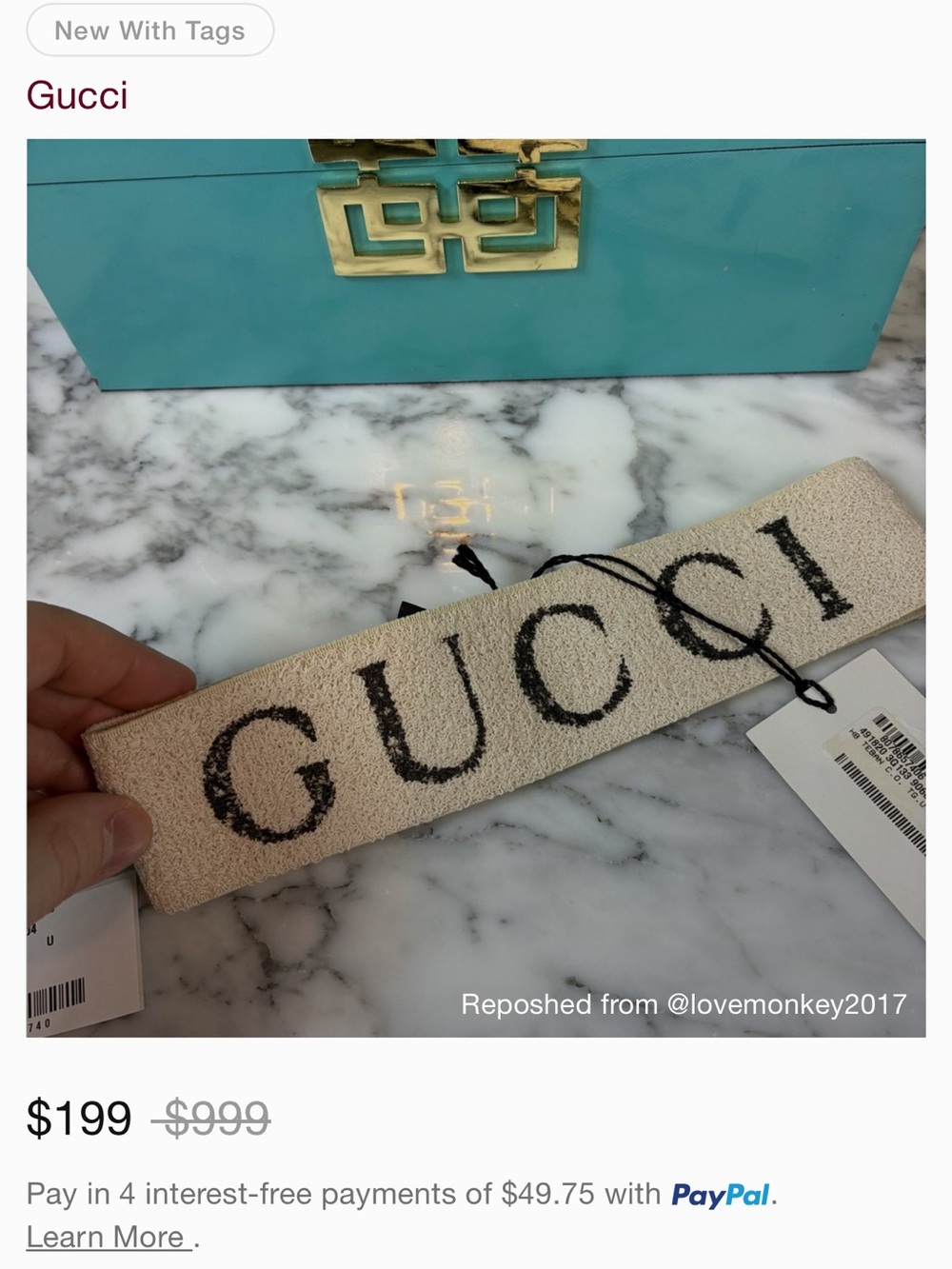 Gucci Cream and Black Knit Headband with Logo - Picture 3 of 6